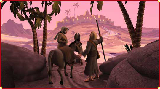 Joseph and Mary on their way to Bethlehem